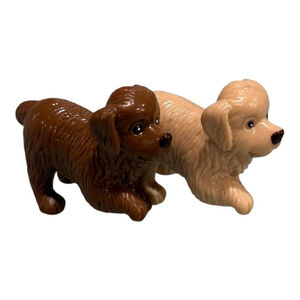 Mini Puppy Dog Figures Set Brown Tan Plastic Toy Animals Small 2pc Play Lot
